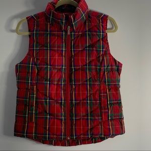 Lands'End Down Plaid Tartan Collared Full Zip Winter Cold Weather Vest Holiday